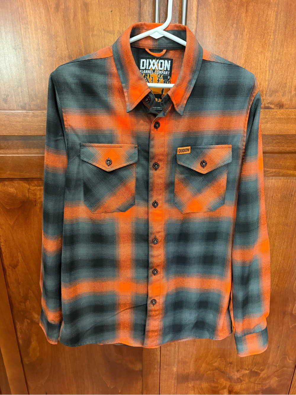 Dixxon men’s small The Salem Orange and Gray Plaid Flannel Shirt